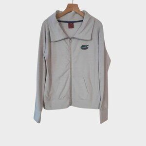 Florida Gators Full  Zip‎ Jacket Light Gray Striped Collared NCAA Womens XL